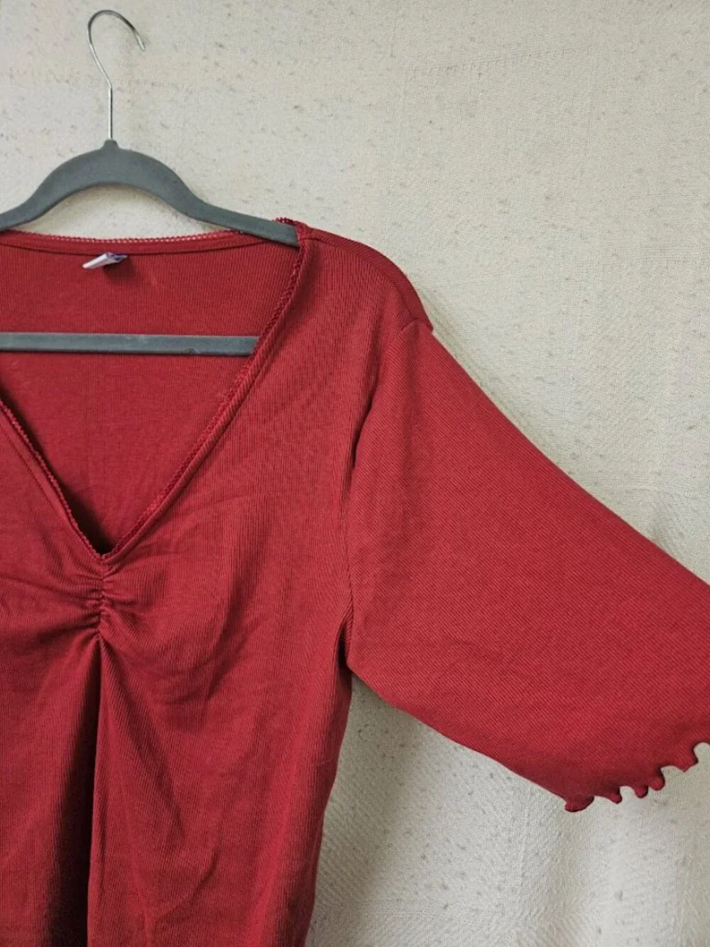 Old Navy Red Ribbed Ruffle Lace Shirt Top Coquette Kawaii Boho Cottagecore Soft